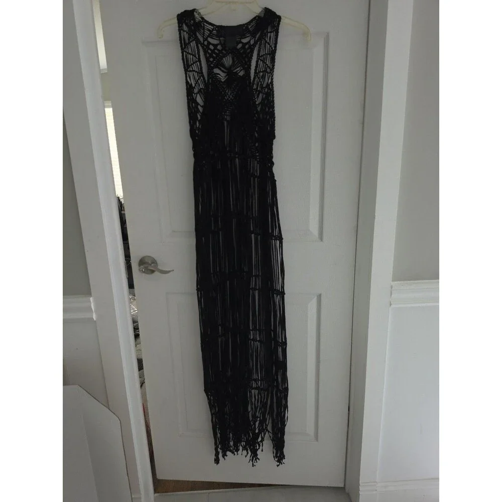 2012 VTG Rare Kardashian Kollection Black Macramé Maxi 100% Cotton Cover-Up Sz M